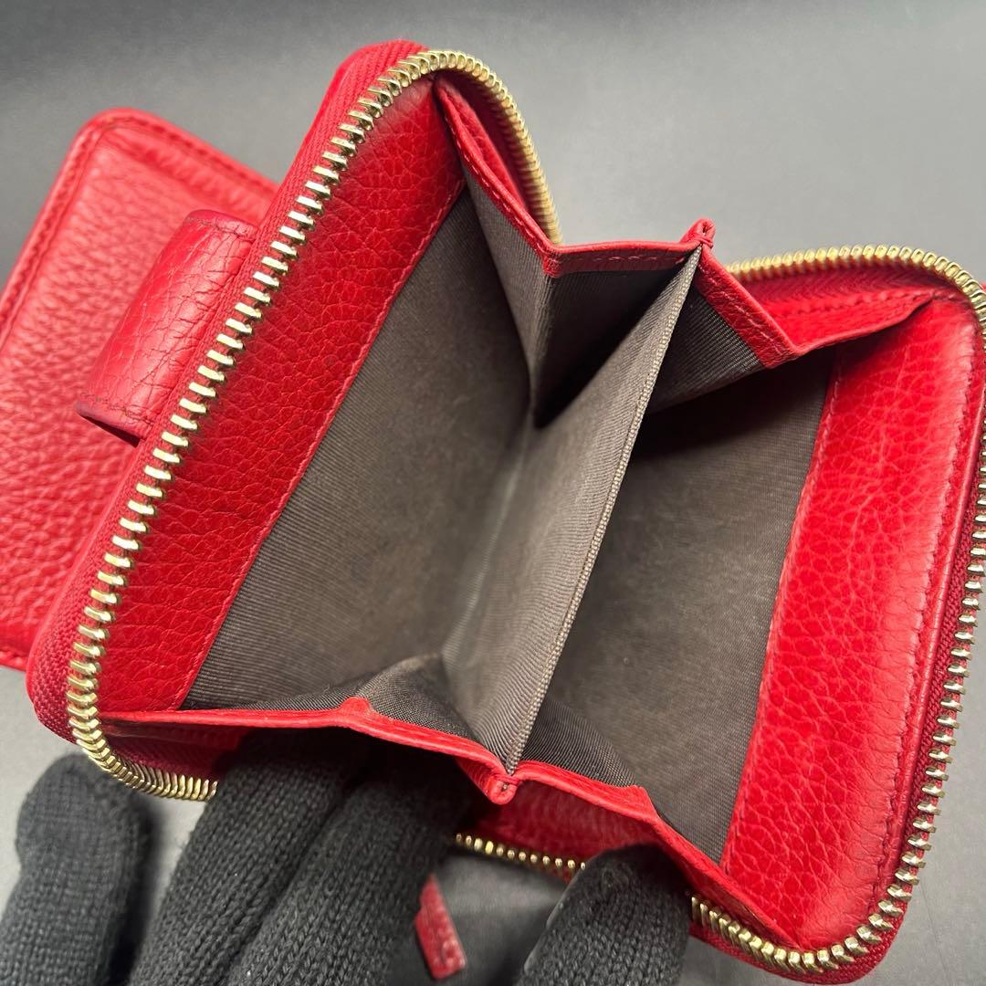 美品✨GUCCI グッチ 折り財布 GGキャンバス×レザー 赤 346056