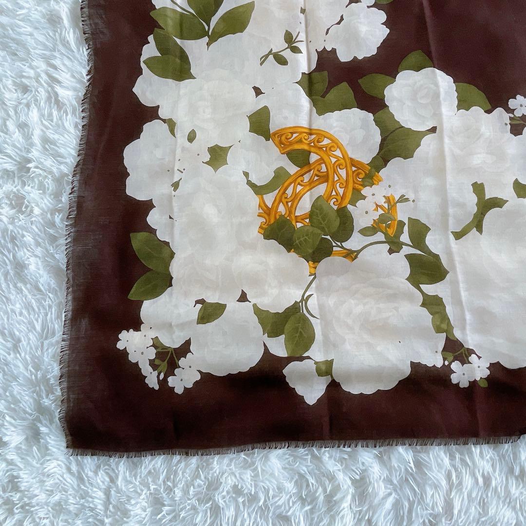 希少✨美品【CHANEL】ココマーク カメリア シルク カシミア 大判スカーフ