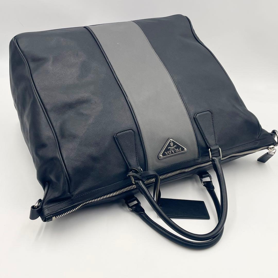 【美品】PRADAサフィアーノ ソフト ガレリア 三角ロゴ トートバッグ2way