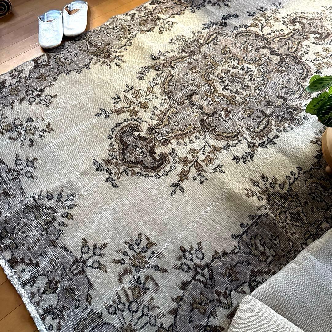 専用116×204 グレージュ×ブラウン　王道メダリオン　トルコヴィンテージラグ