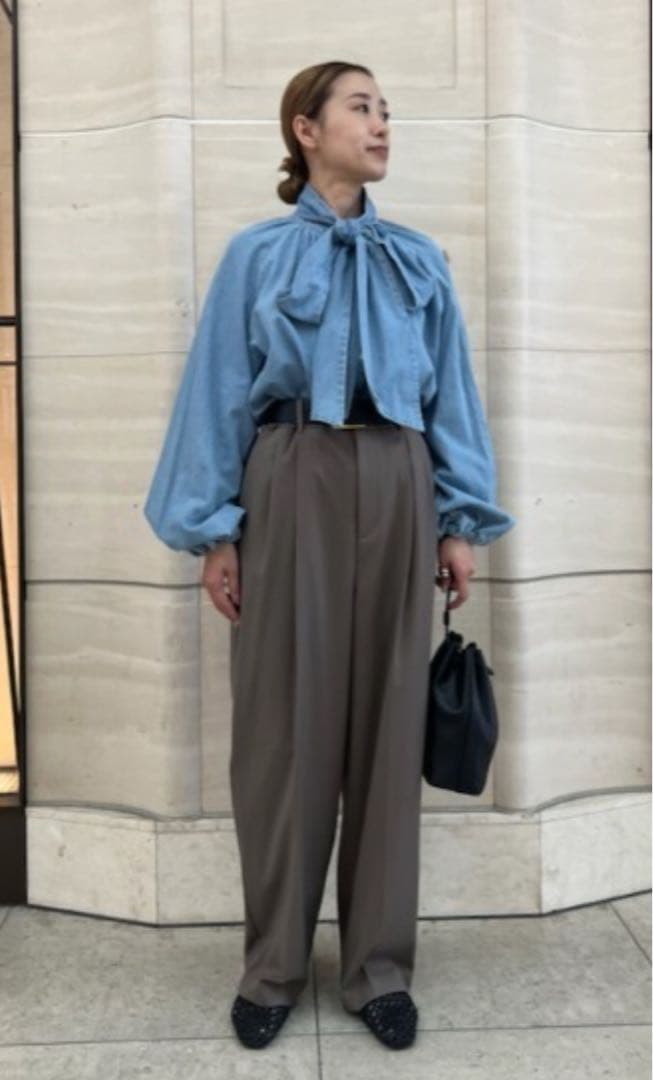 【新品】ミラオーウェン　デニム　ボウタイ　ブラウス