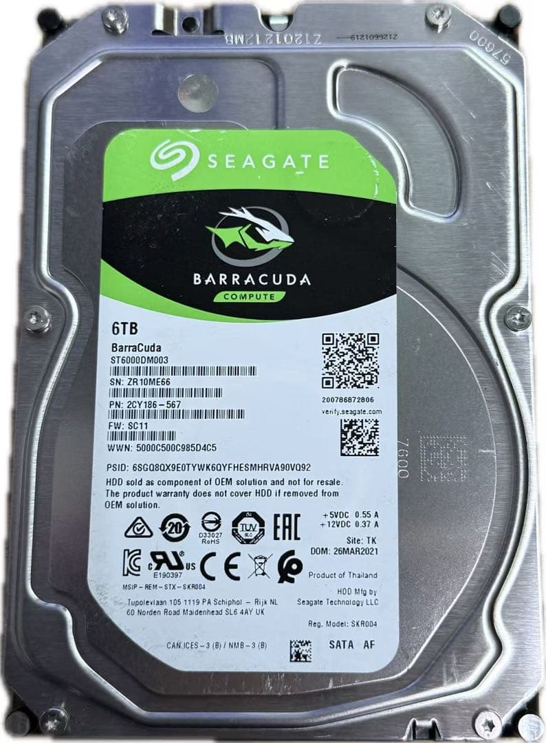内蔵型ハードディスクドライブ Seagate Barracuda 6TB HDD 120410