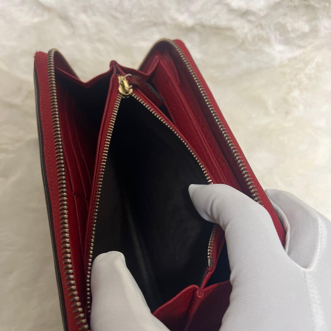 極美品 GUCCI ソーホー ラウンドファスナー 長財布 黒赤