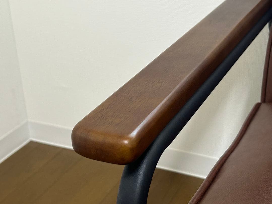 美品】2人掛けブラウン合成皮革ソファ