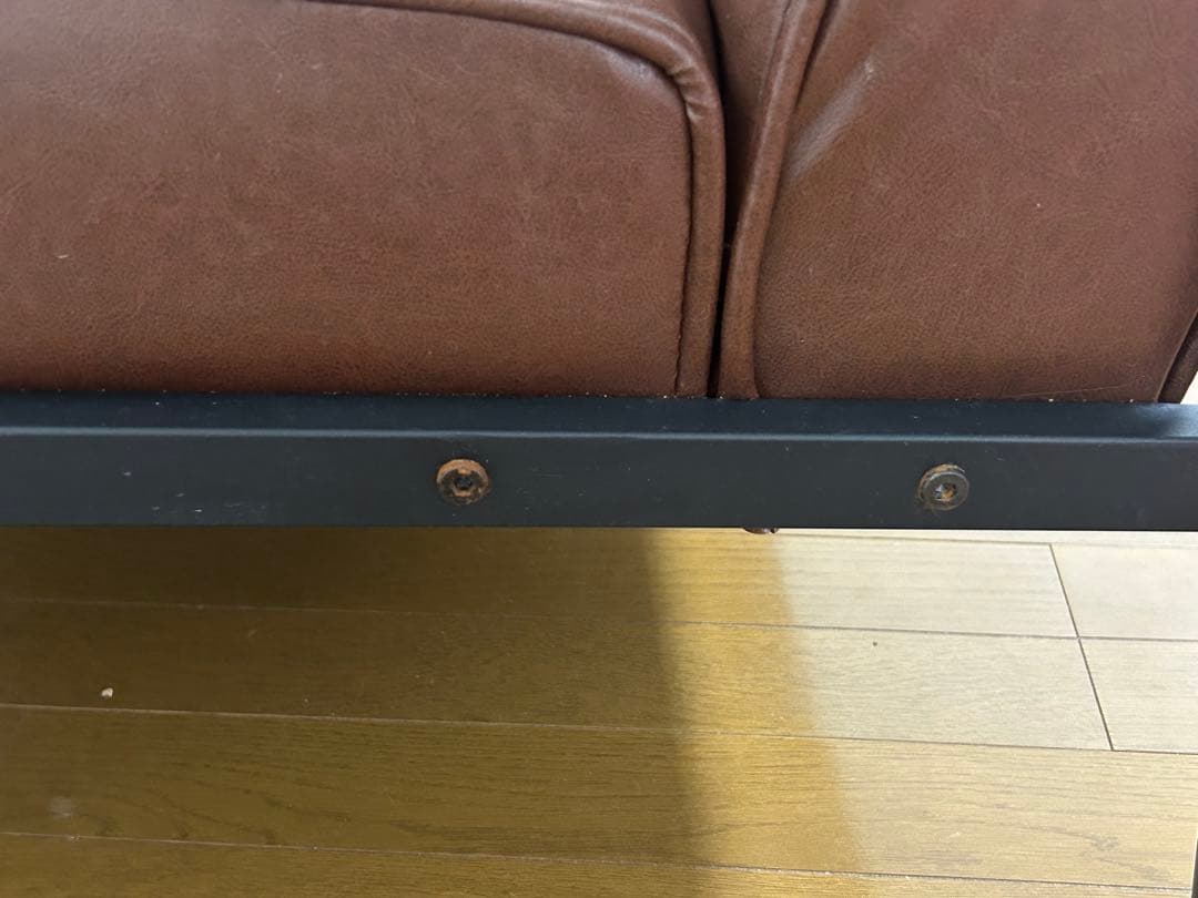 美品】2人掛けブラウン合成皮革ソファ