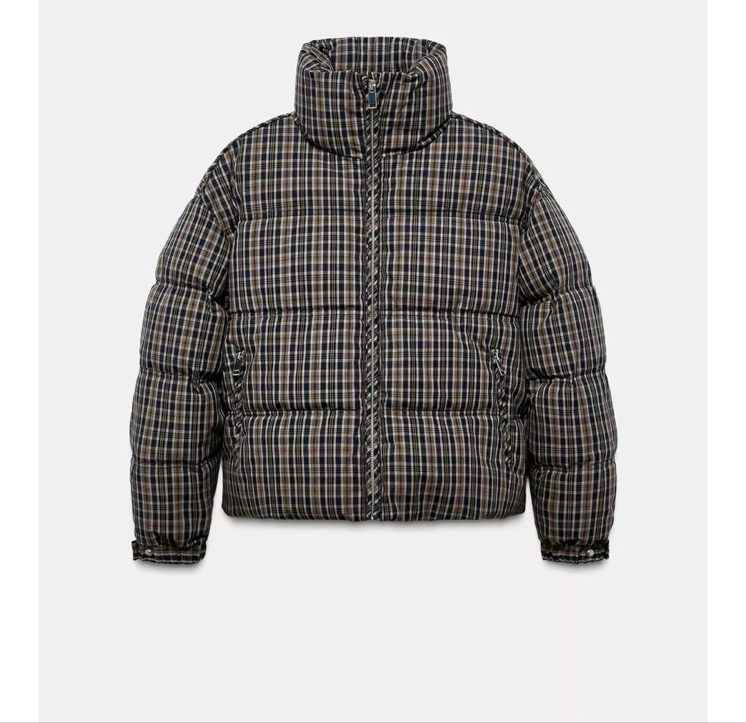 タグ付き新品★ZARAのチェック柄キルティングアノラック★XSサイズ★ブラウン色