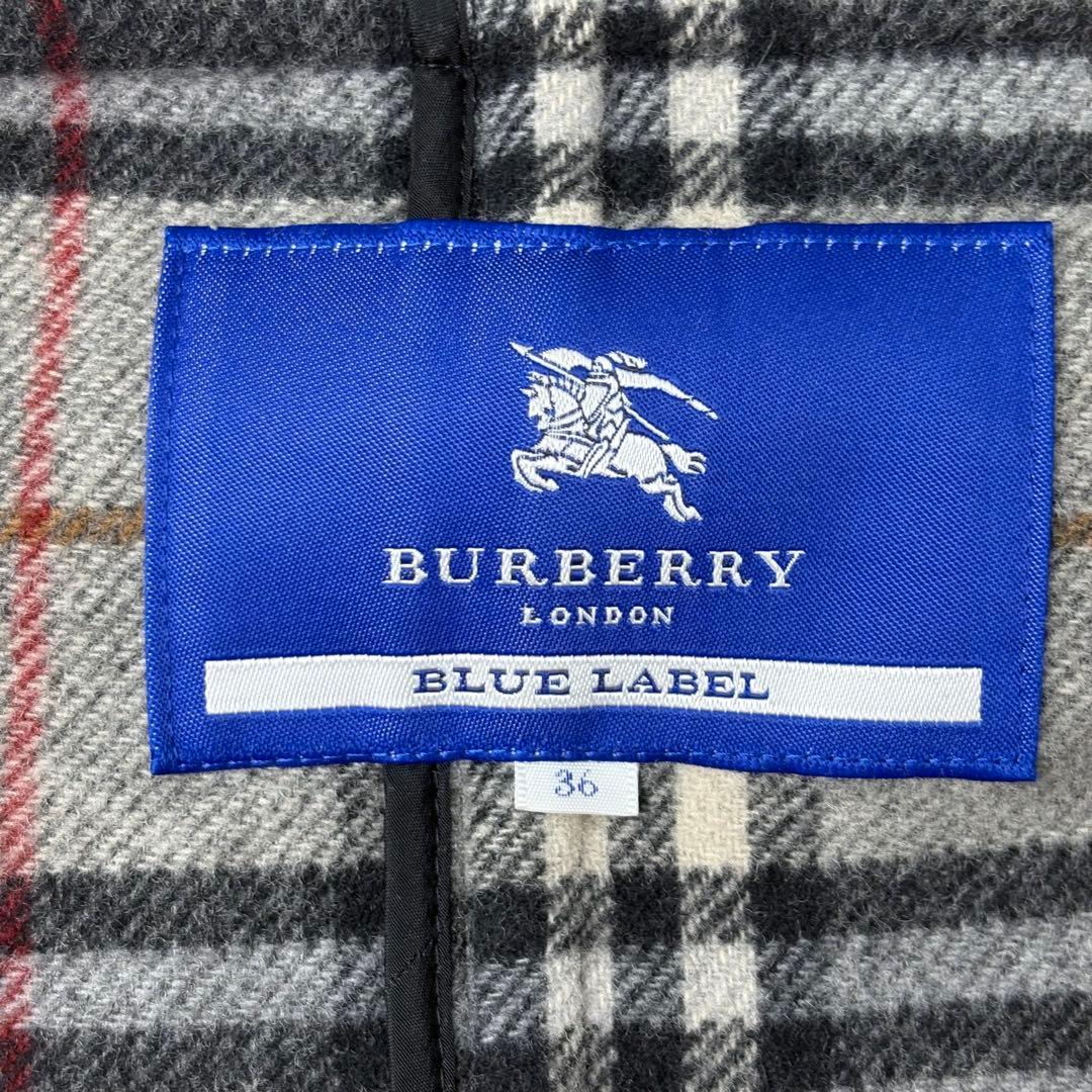 【美品】バーバリーブルーレーベル　ダッフルコート　ノバチェック　黒　ファー　S