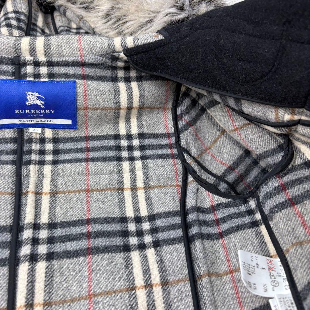 【美品】バーバリーブルーレーベル　ダッフルコート　ノバチェック　黒　ファー　S