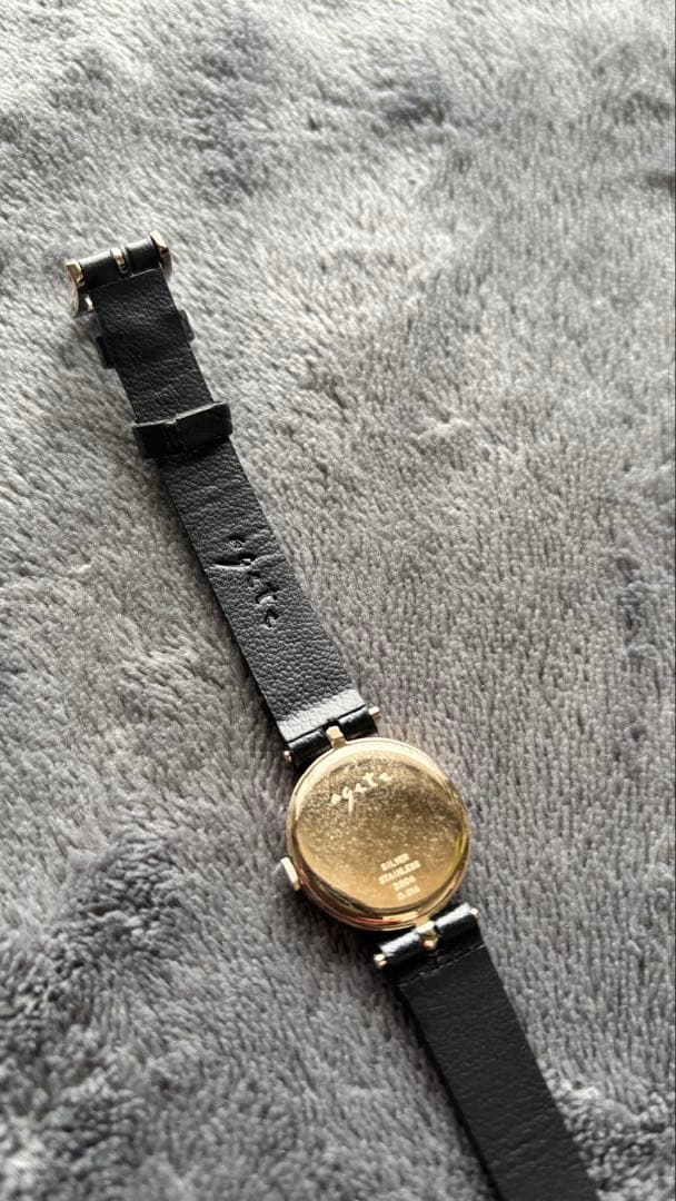 Agete 【希少】アガット レディース文字盤 ブラックレザー腕時計