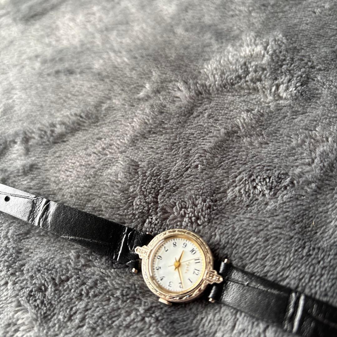 Agete 【希少】アガット レディース文字盤 ブラックレザー腕時計