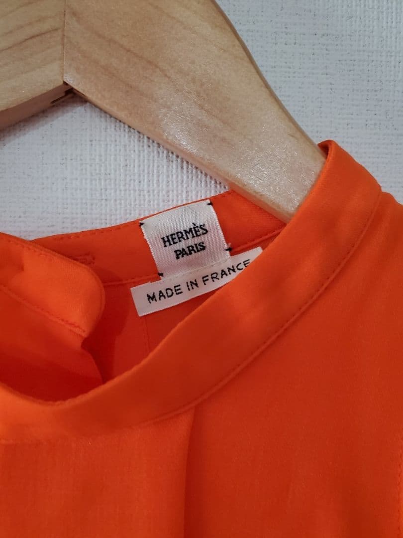 HERMES プルオーバーブラウス オレンジ 34 エルメス