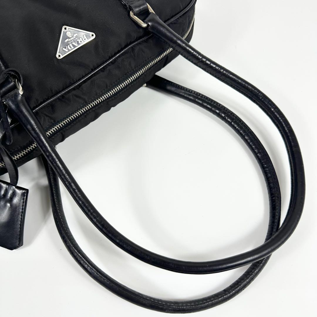 00AW PRADA レザーナイロンボストンバッグ 黒 3角ロゴ