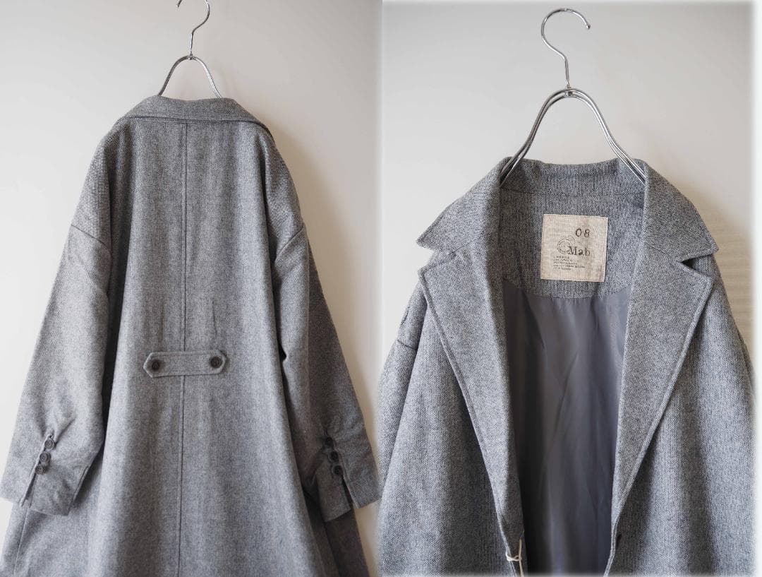 新品値引　08Mab薄グレー*ツイードチェスターコート　ロング10441090