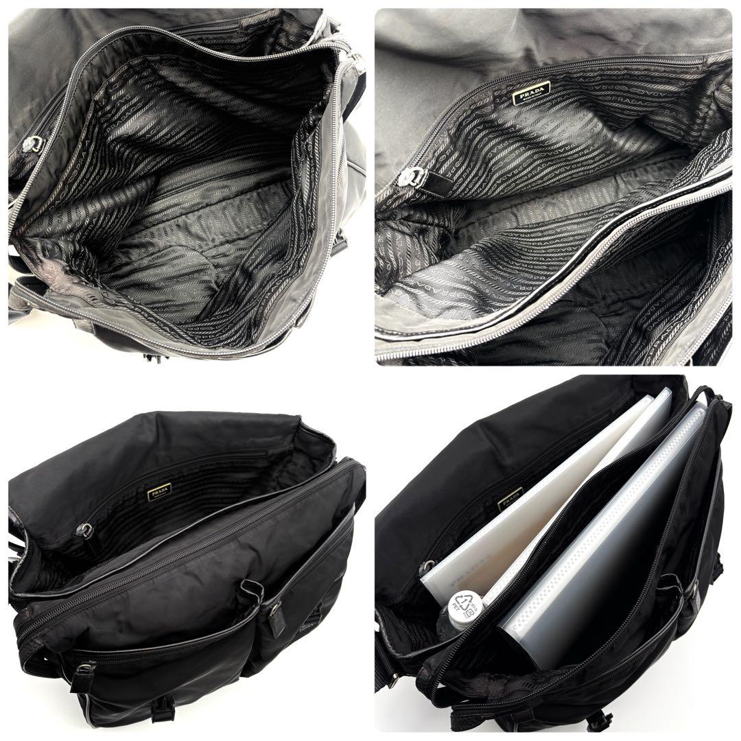 【A4収納可】プラダ　メッセンジャーバッグ サフィアーノレザー　大容量　ナイロン