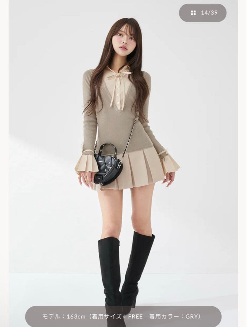 Darich シャツドッキングプリーツミニワンピース グレー FL