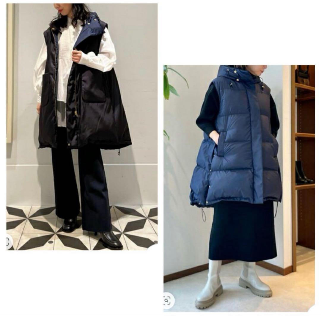 Gomako Goma　　フーデッドダウンジレ　ネイビー　ブラック