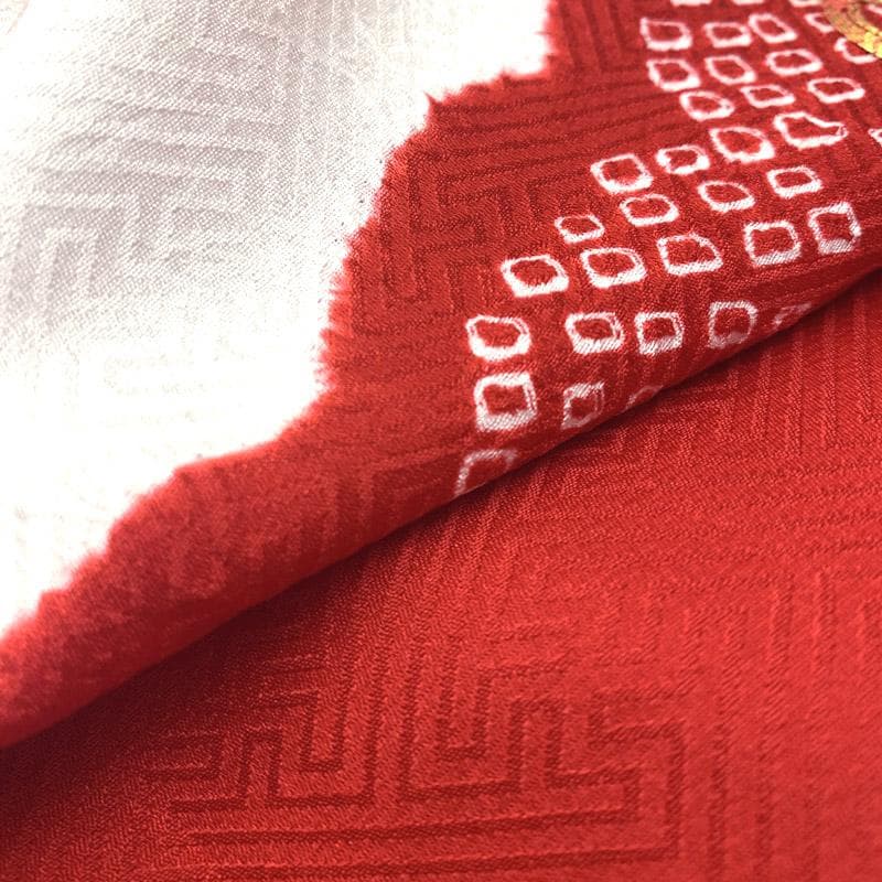 509ag37■七五三 三歳 部分絞着り 着物&お召被布&長襦袢 金駒刺繍■