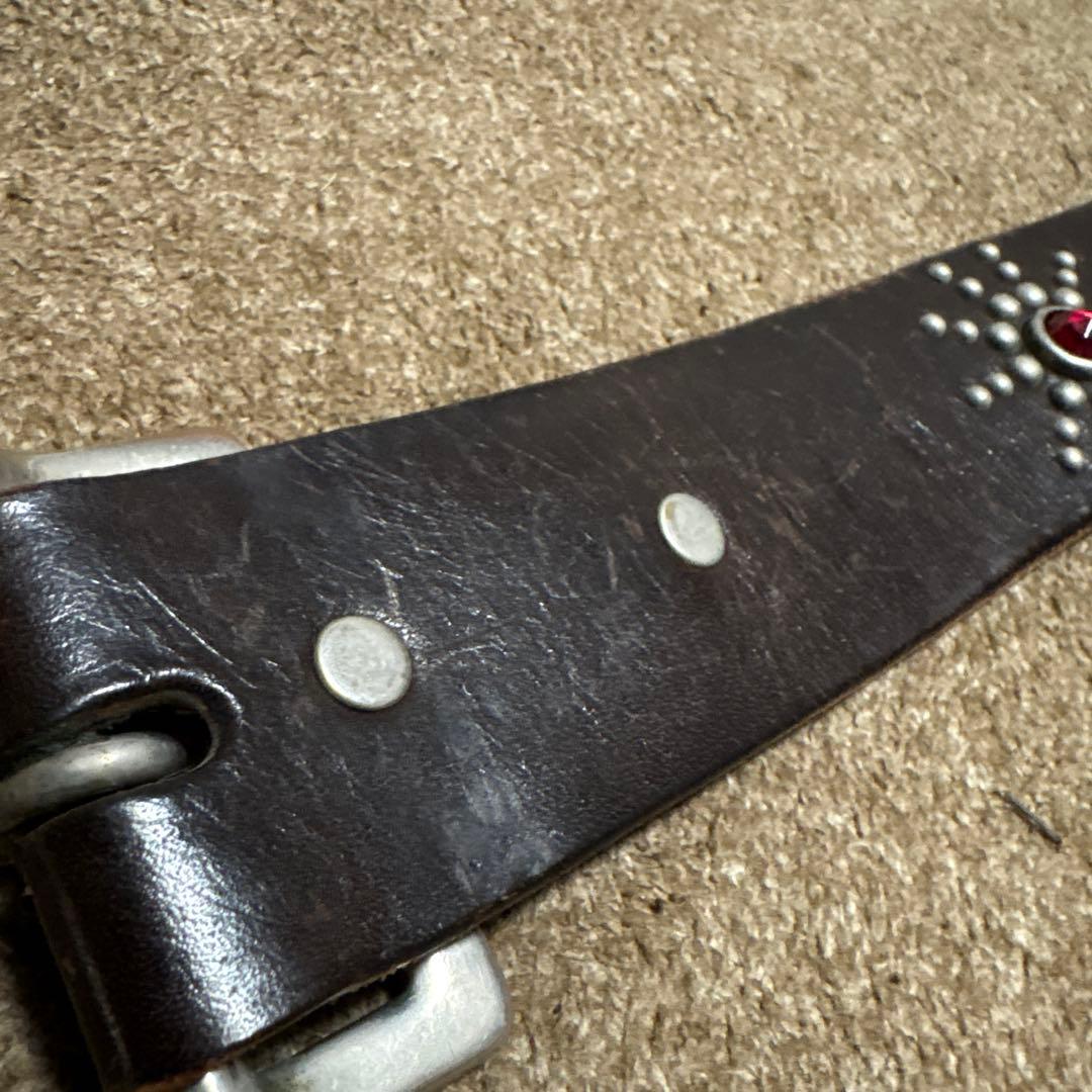 34inch HTC ウイング レザー スタッズベルト　茶芯　ブラック