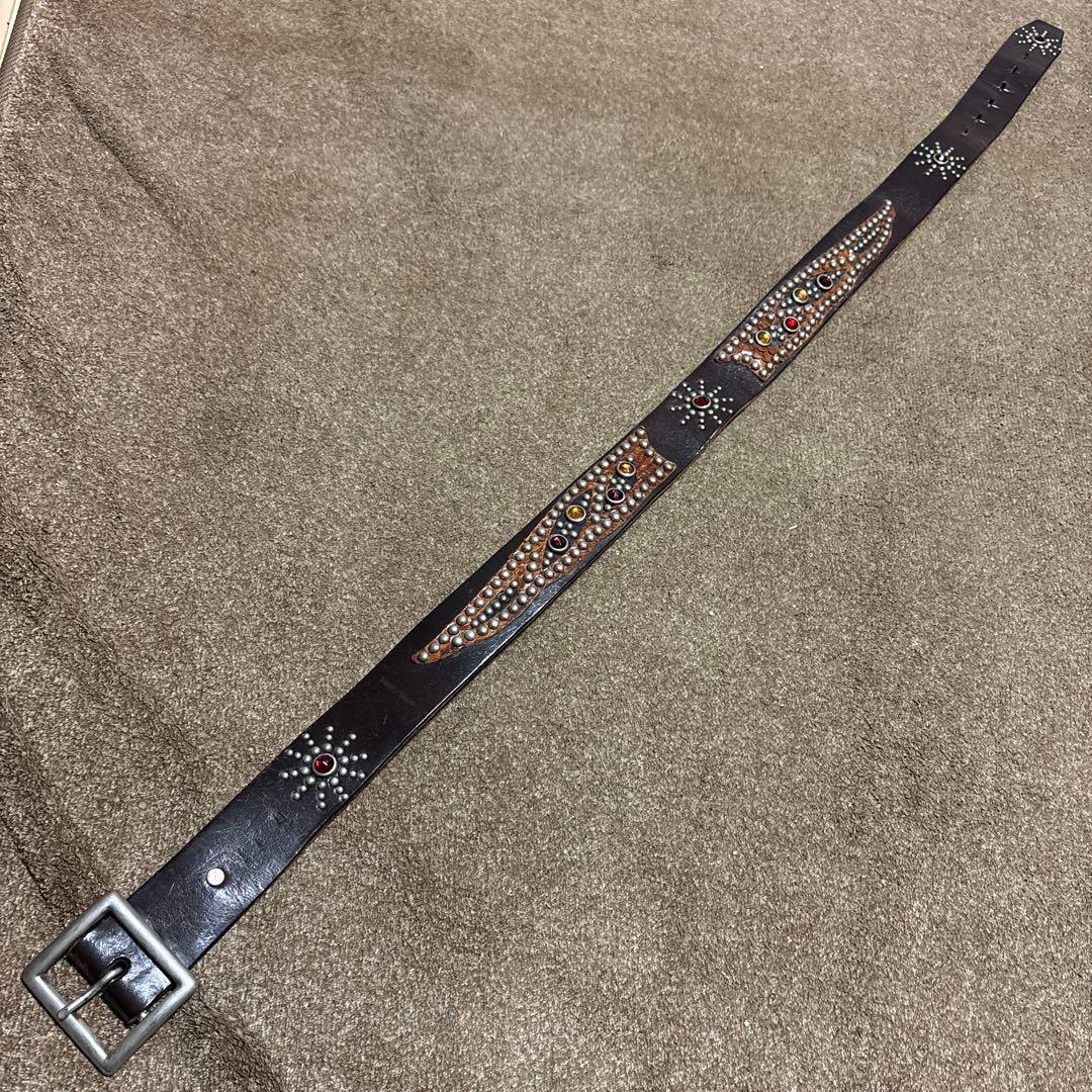 34inch HTC ウイング レザー スタッズベルト　茶芯　ブラック