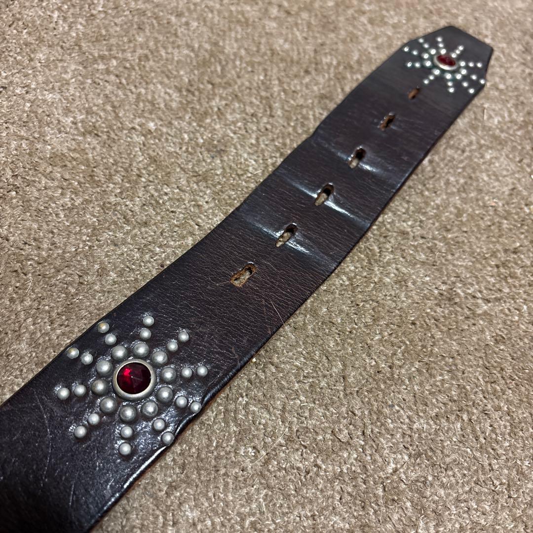 34inch HTC ウイング レザー スタッズベルト　茶芯　ブラック