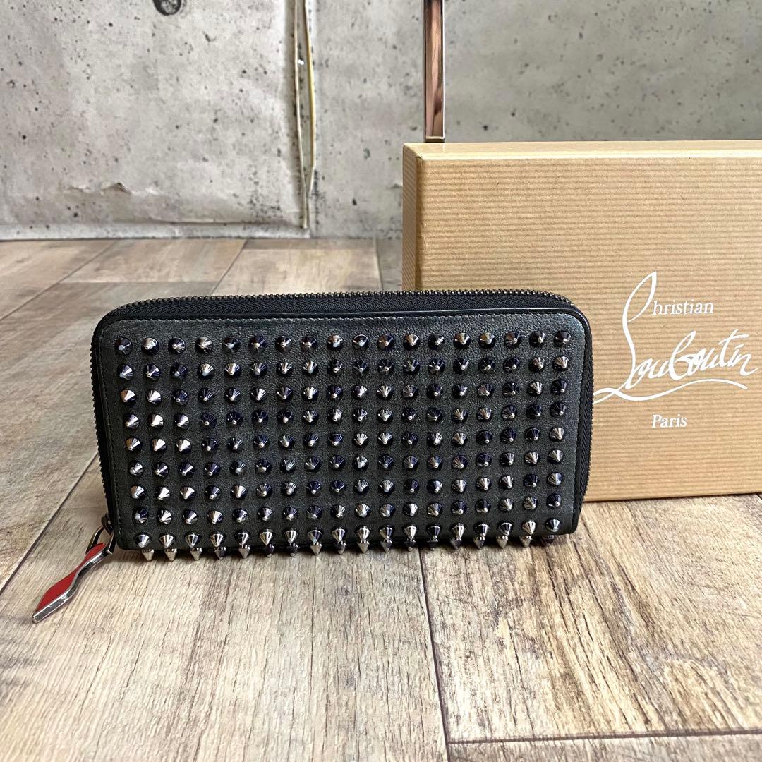 正規品☆クリスチャンルブタン スパイクスタッズ 長財布 パネトーネ ガンメタ 黒