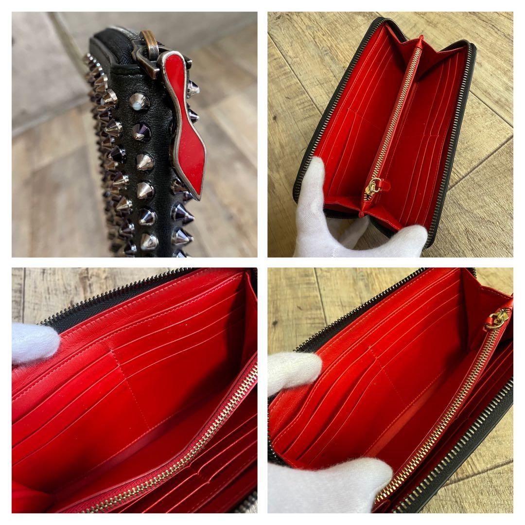 正規品☆クリスチャンルブタン スパイクスタッズ 長財布 パネトーネ ガンメタ 黒