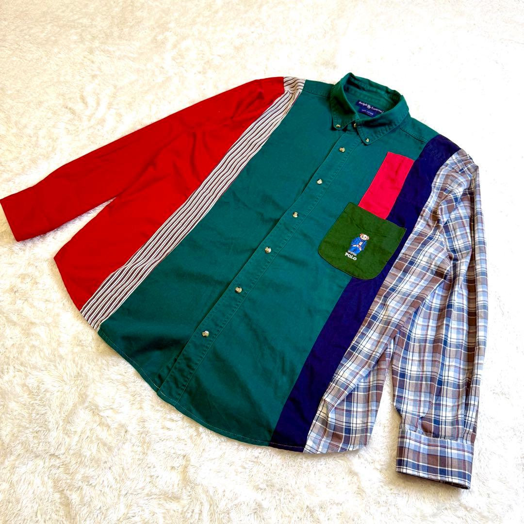 【希少】Ralph Lauren ポロベア刺繍 マルチカラー パッチワーク XL