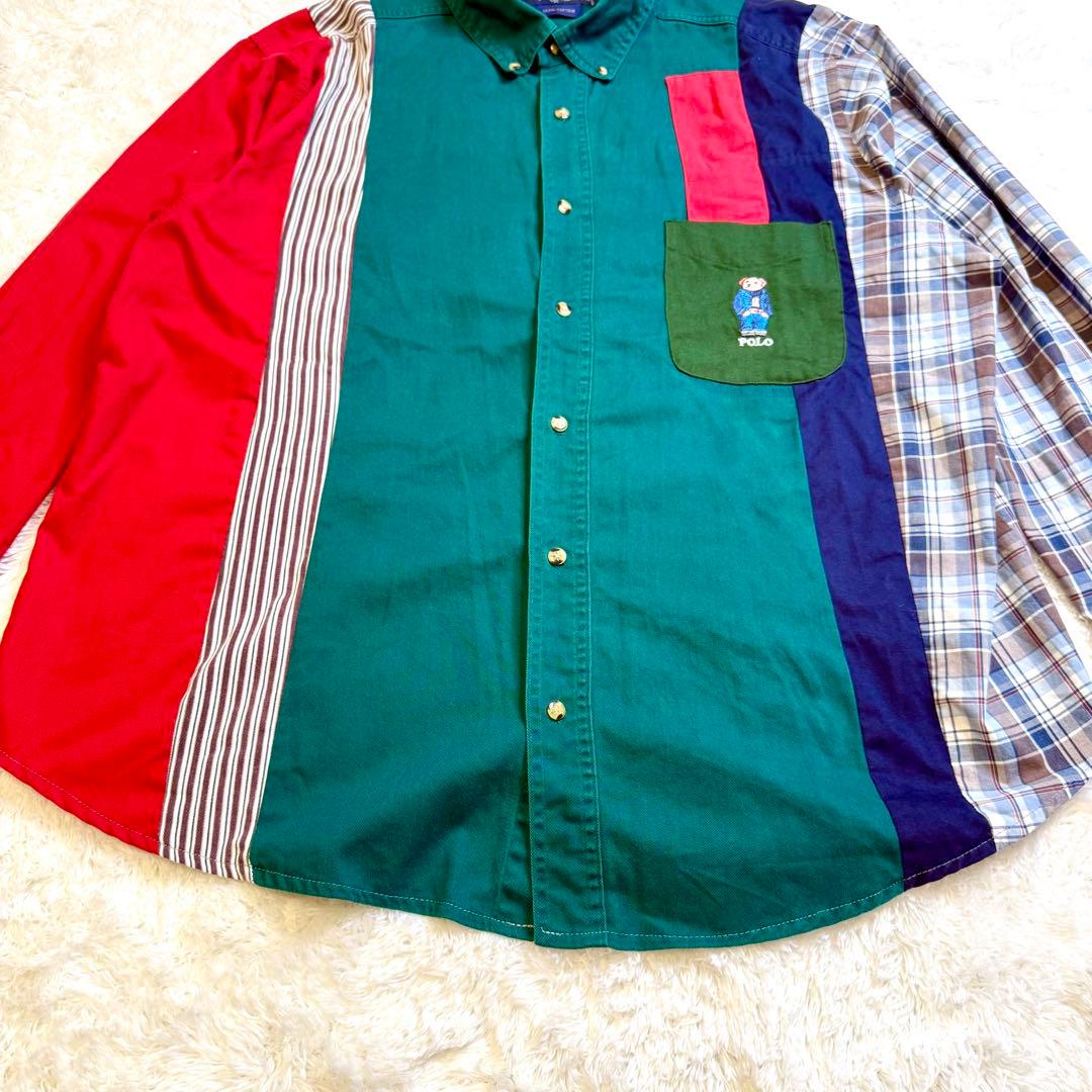 【希少】Ralph Lauren ポロベア刺繍 マルチカラー パッチワーク XL