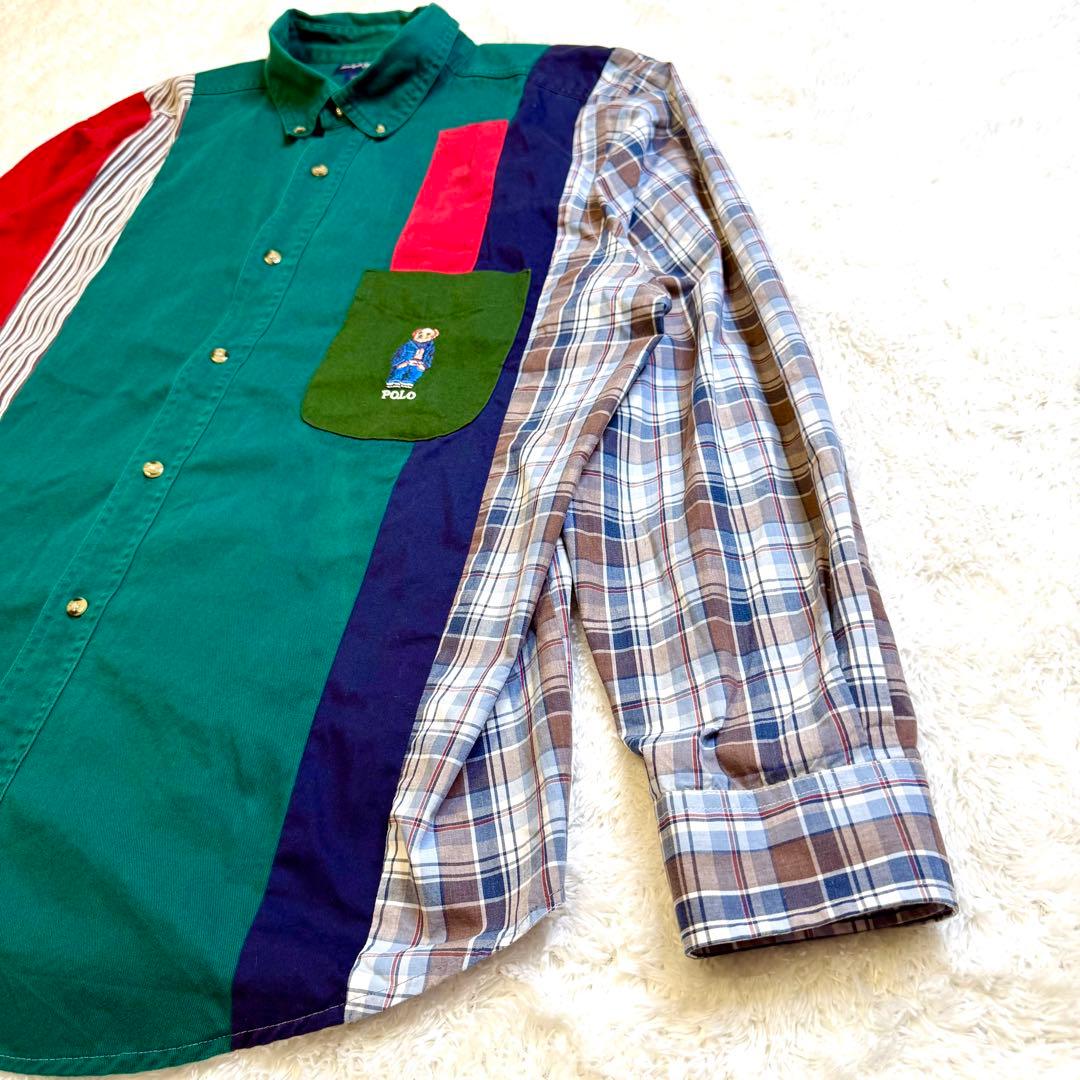 【希少】Ralph Lauren ポロベア刺繍 マルチカラー パッチワーク XL