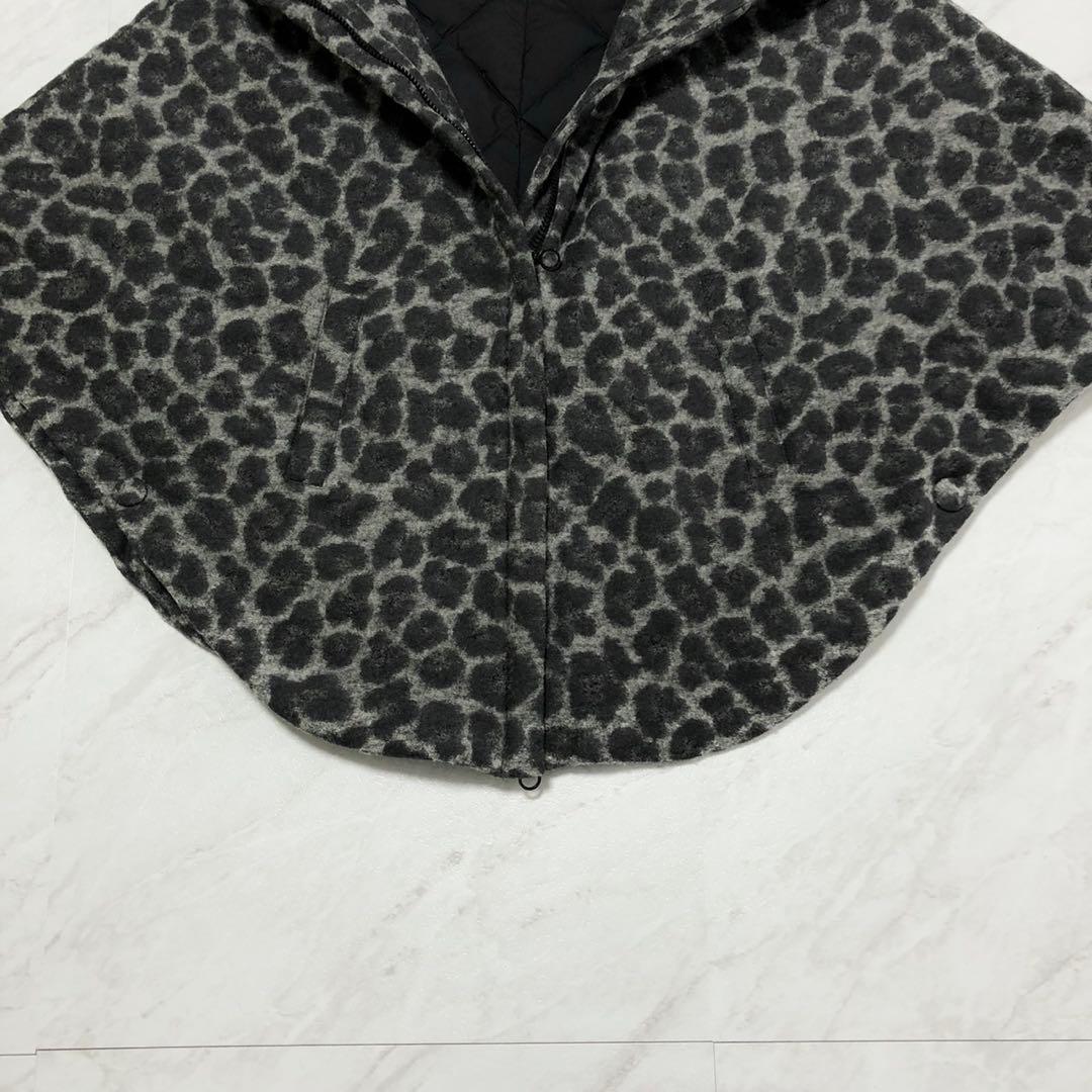 【美品】TATRAS ダウン ポンチョ レオパード ロゴ グレー ケープ 02