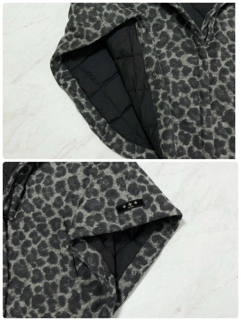 【美品】TATRAS ダウン ポンチョ レオパード ロゴ グレー ケープ 02