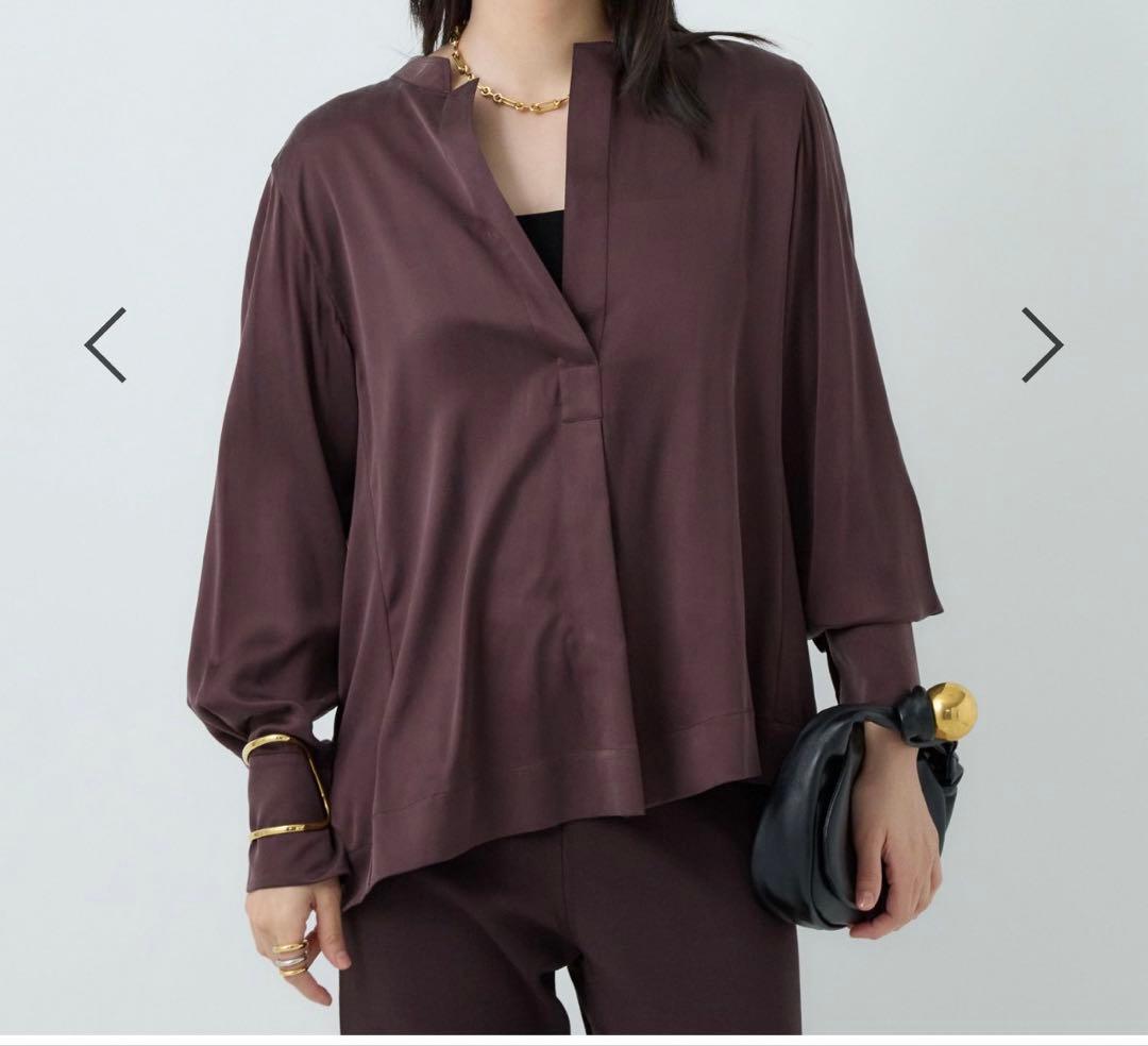 カオス　モーラスタンドスキッパーブラウス　 ガナッシュブラウン　シルク