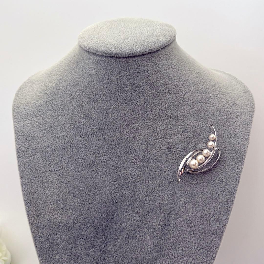 414【ミキモト】シルバー　パール　ブローチ