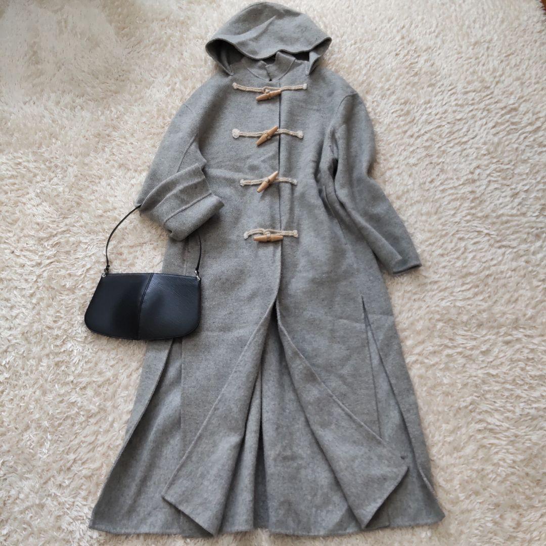 美品 21AW スタイリング シルク混 リバーウールロングダッフルコート グレー