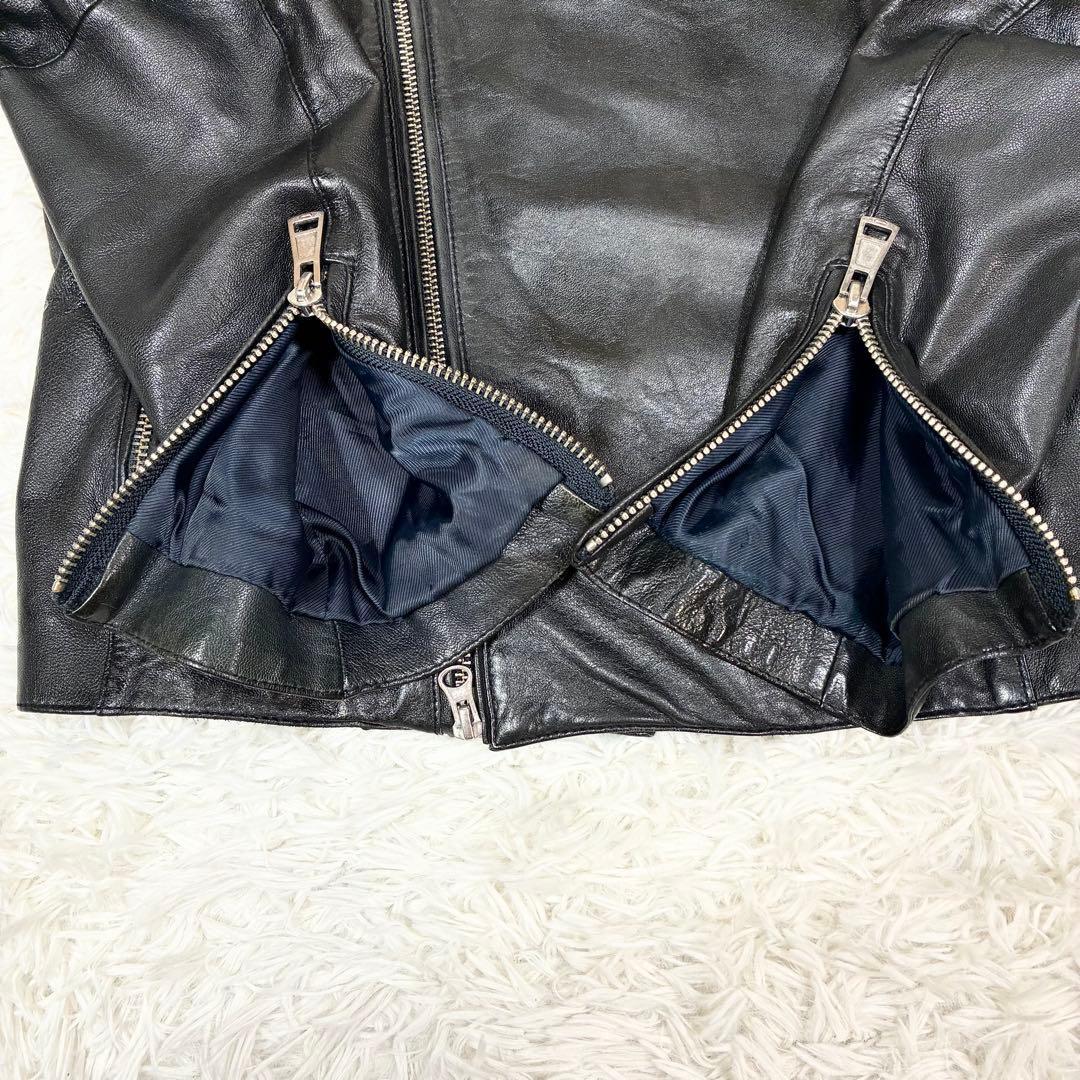 【良品】 ナノユニバース シングルライダース ジャケット ブラック レザー 44