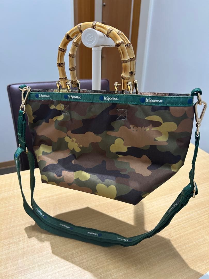 LeSportsac 迷彩柄 バンブーハンドル Sサイズ