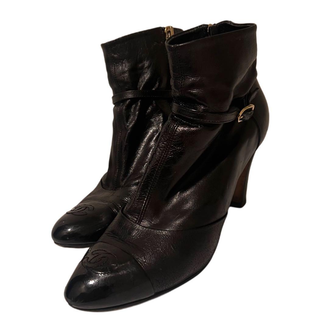 へ*可様 シャネルショートブーツ 黒