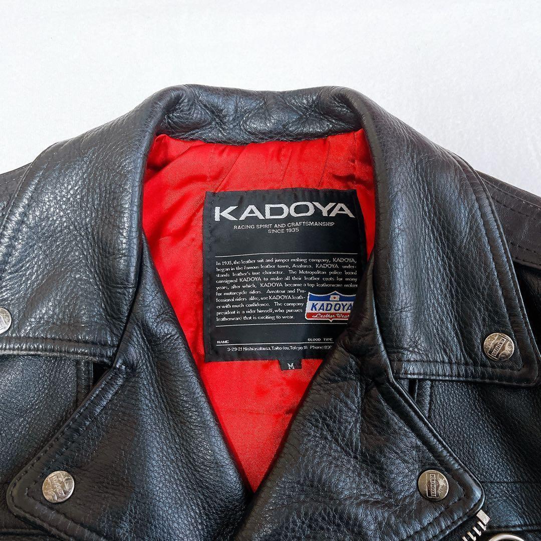 KADOYA ライダースジャケット カウレザー キルティング 黒 裏地赤 牛革