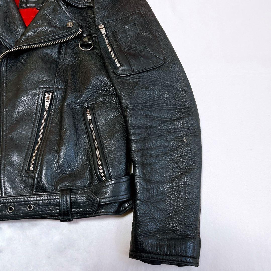 KADOYA ライダースジャケット カウレザー キルティング 黒 裏地赤 牛革