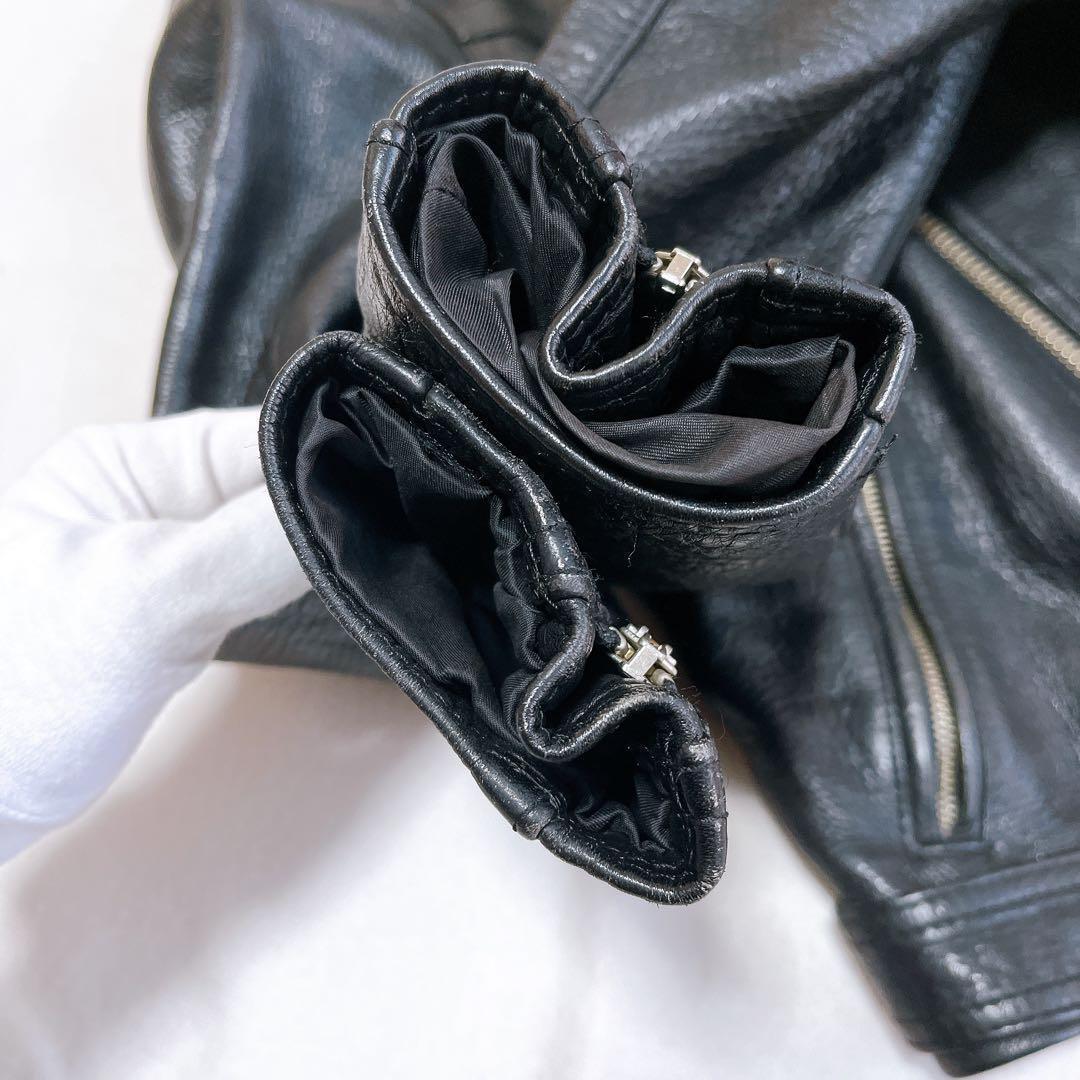 KADOYA ライダースジャケット カウレザー キルティング 黒 裏地赤 牛革