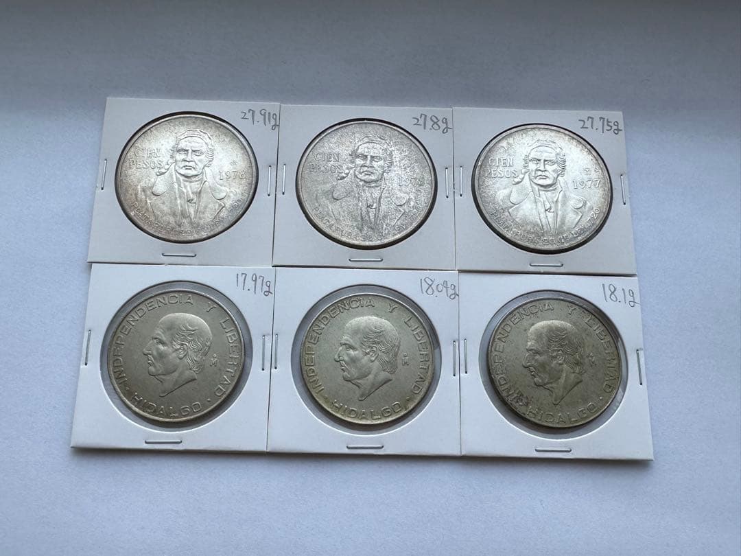 メキシコ銀貨 6枚　大型銀貨　メキシコ　プラタ プラ シエン 銀貨　古銭　本物