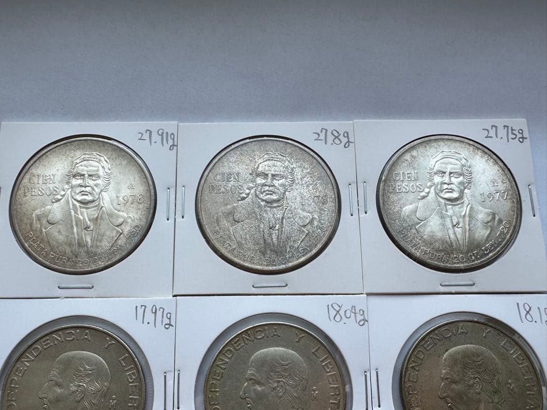 メキシコ銀貨 6枚　大型銀貨　メキシコ　プラタ プラ シエン 銀貨　古銭　本物