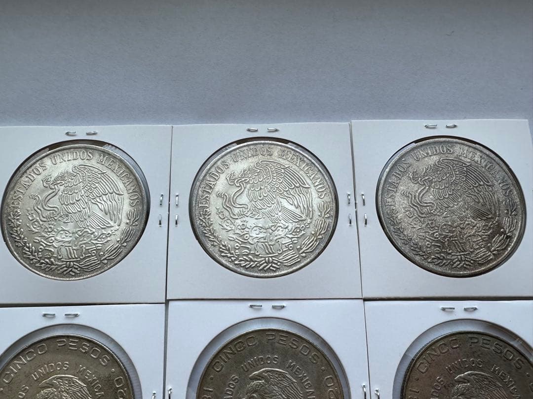 メキシコ銀貨 6枚　大型銀貨　メキシコ　プラタ プラ シエン 銀貨　古銭　本物