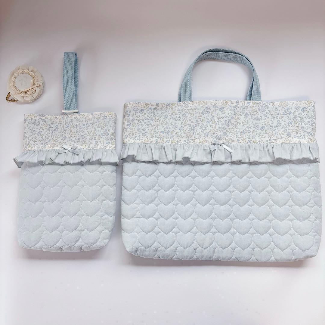 みーちゃん様　レッスンバッグ　上履き袋　体操着袋　ハート　キルト　ヌビ