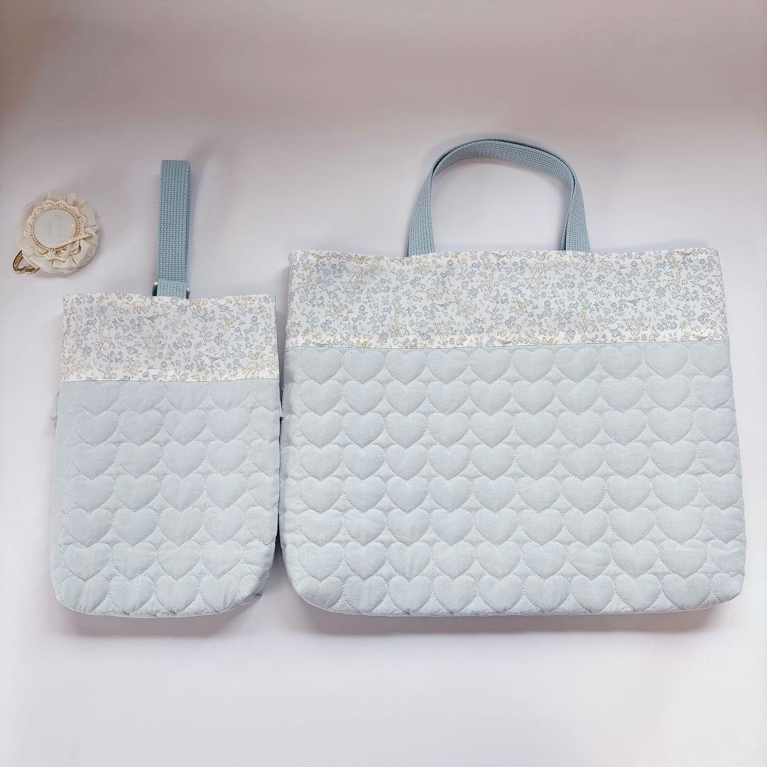 みーちゃん様　レッスンバッグ　上履き袋　体操着袋　ハート　キルト　ヌビ