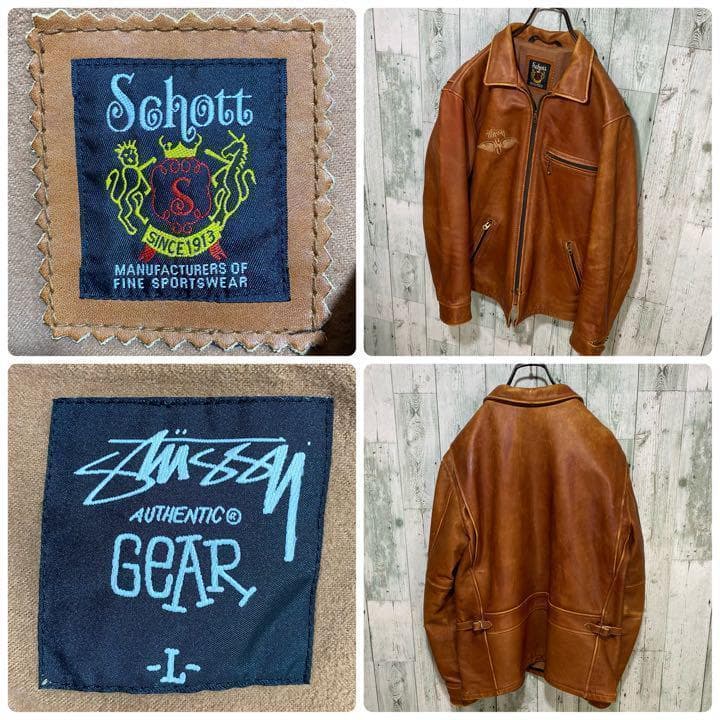 【※一点物】stussy shotto★刺繍ロゴ レザージャケット ブラウン L