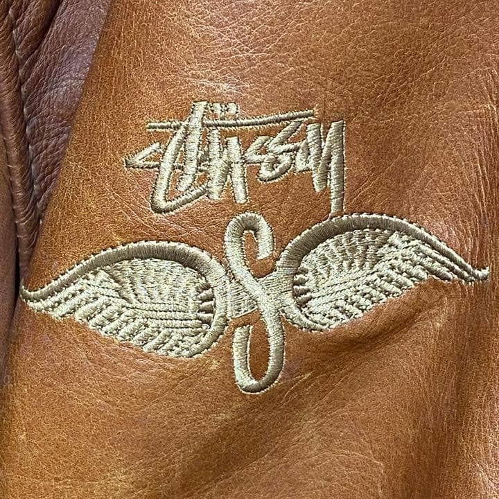 【※一点物】stussy shotto★刺繍ロゴ レザージャケット ブラウン L