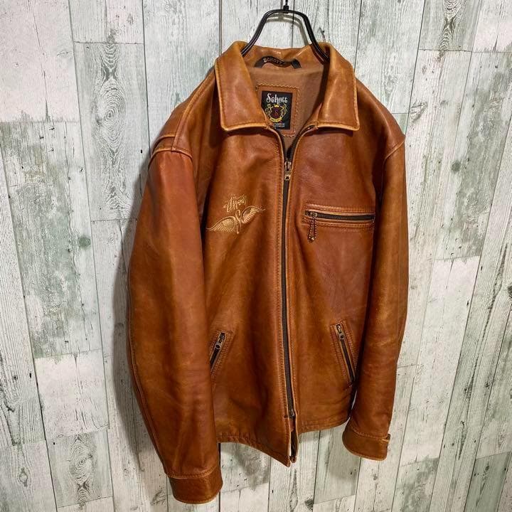 【※一点物】stussy shotto★刺繍ロゴ レザージャケット ブラウン L