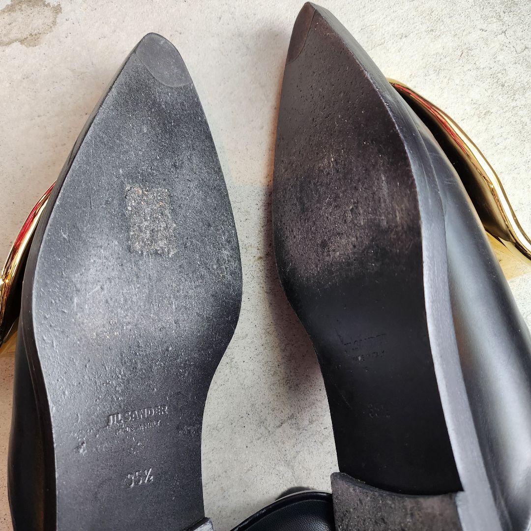 ［美品］JIL SANDER メタルプレート フラット ミュール　サンダル　黒