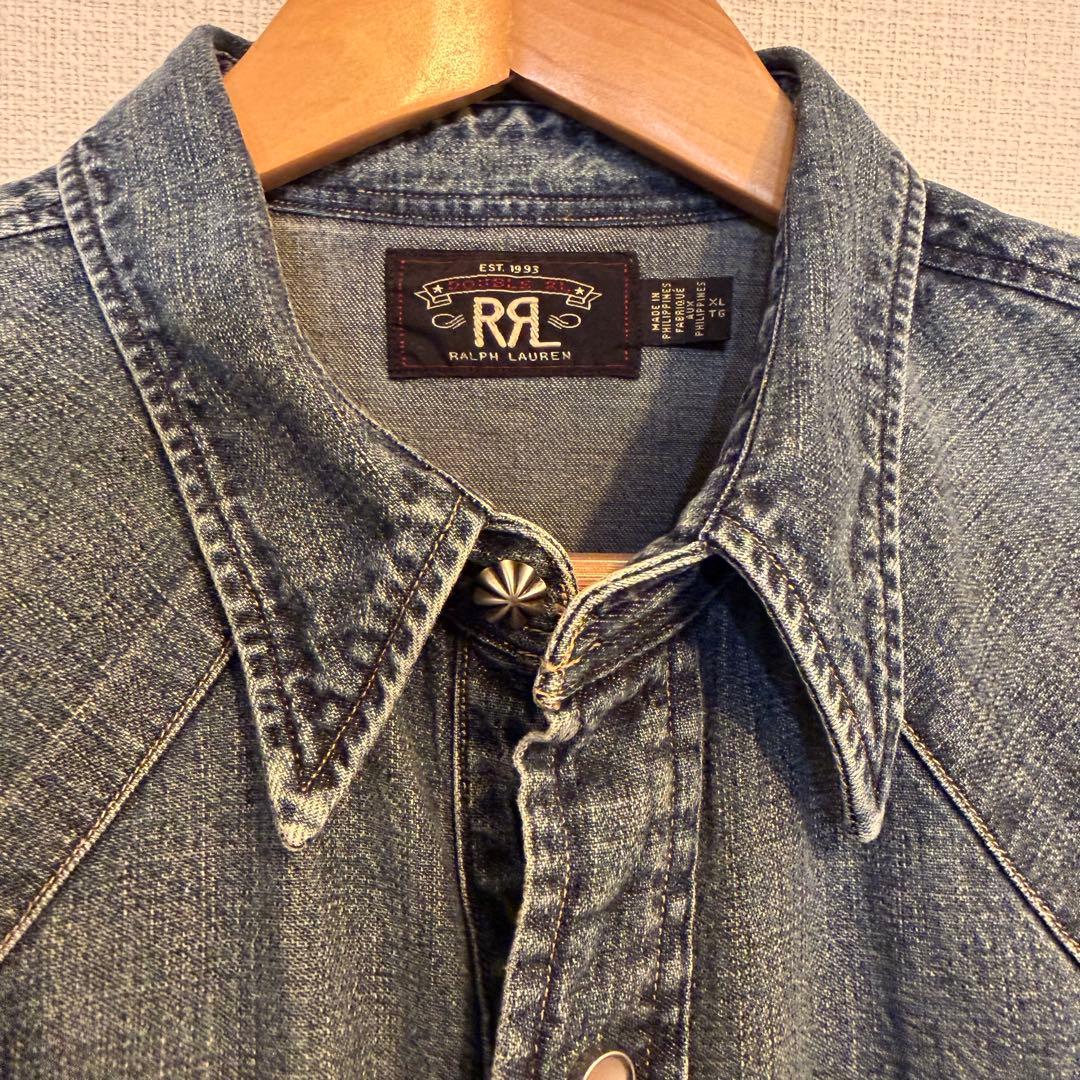 RRL ダブルアールエル デニム ウエスタンシャツ 長袖 コンチョボタン　XL